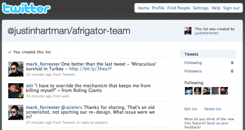 Afrigator Team List on Twitter